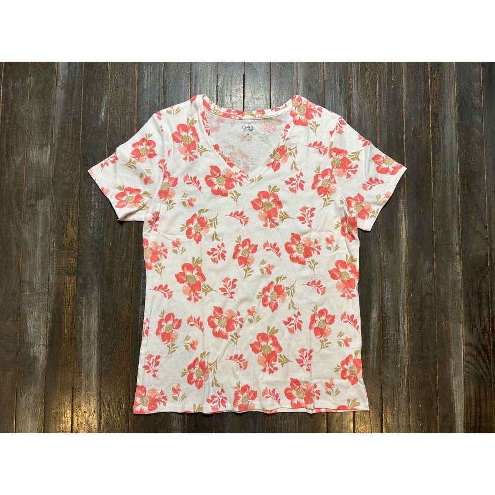 Croft & Barrow Womens The Classic Tee Floral V-Neck Short Sleeve Cotton Top